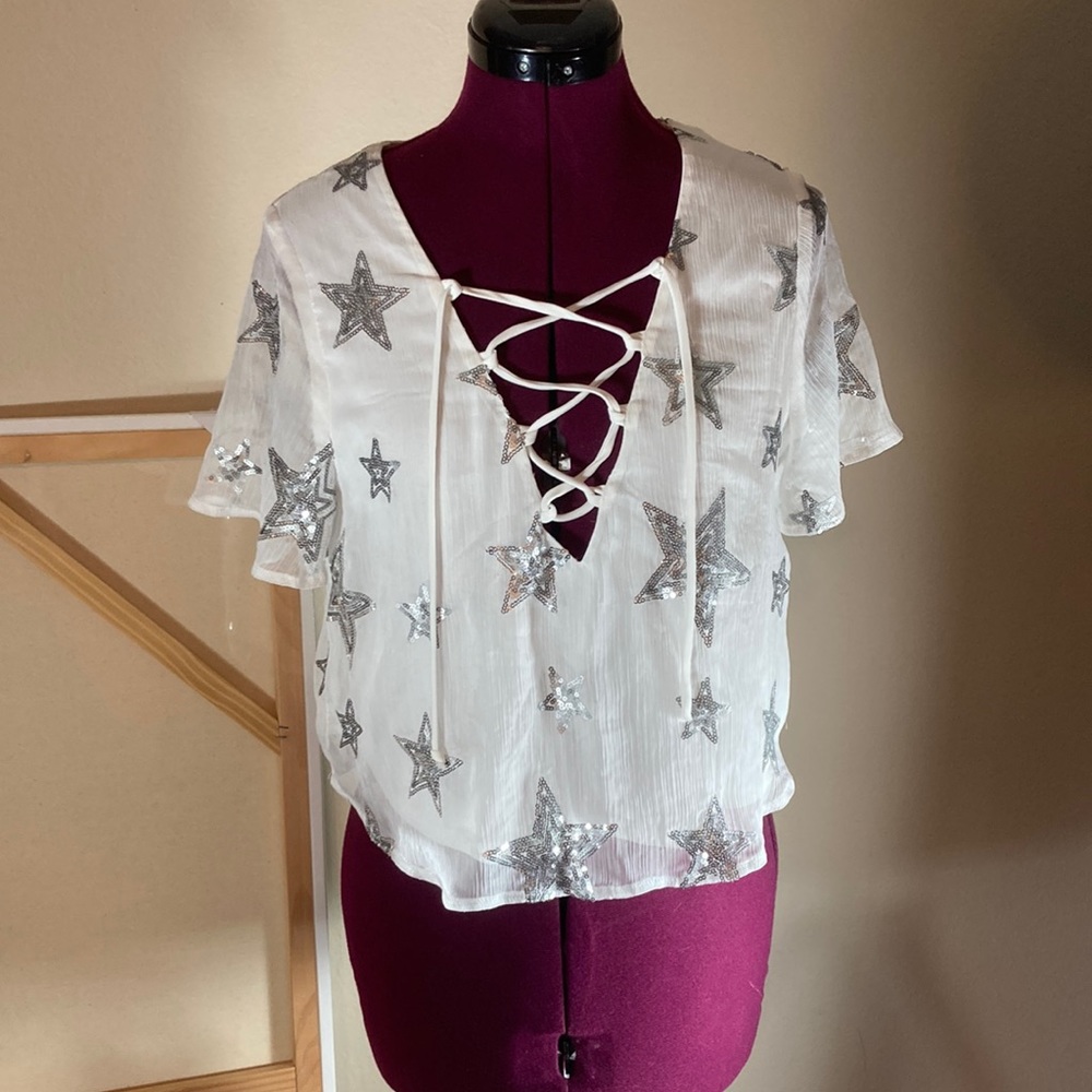 Show Me Your Mumu White Top with Sequin Stars, Awesome!